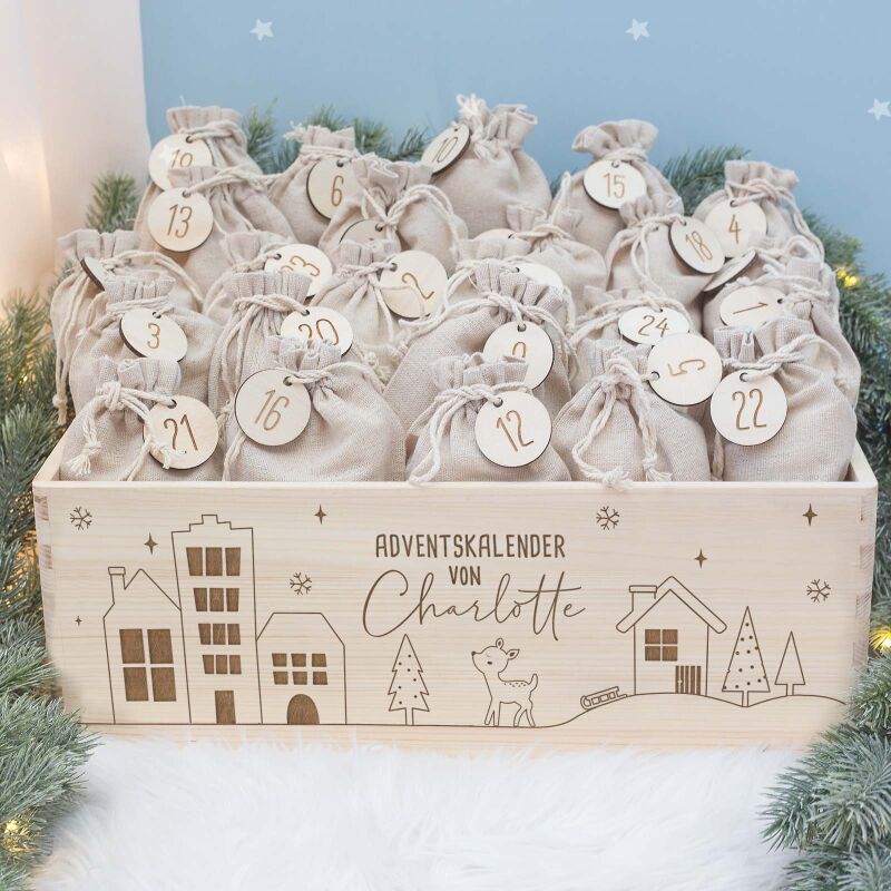 Adventskiste "Winterlandschaft", Adventskalender zum Befüllen