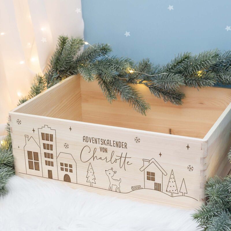 Adventskiste "Winterlandschaft", Adventskalender zum Befüllen