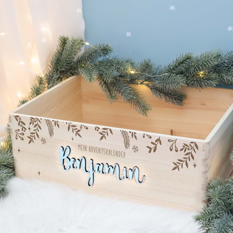 Adventskiste "Zweige mit 3D-Name", Adventskalender zum Befüllen