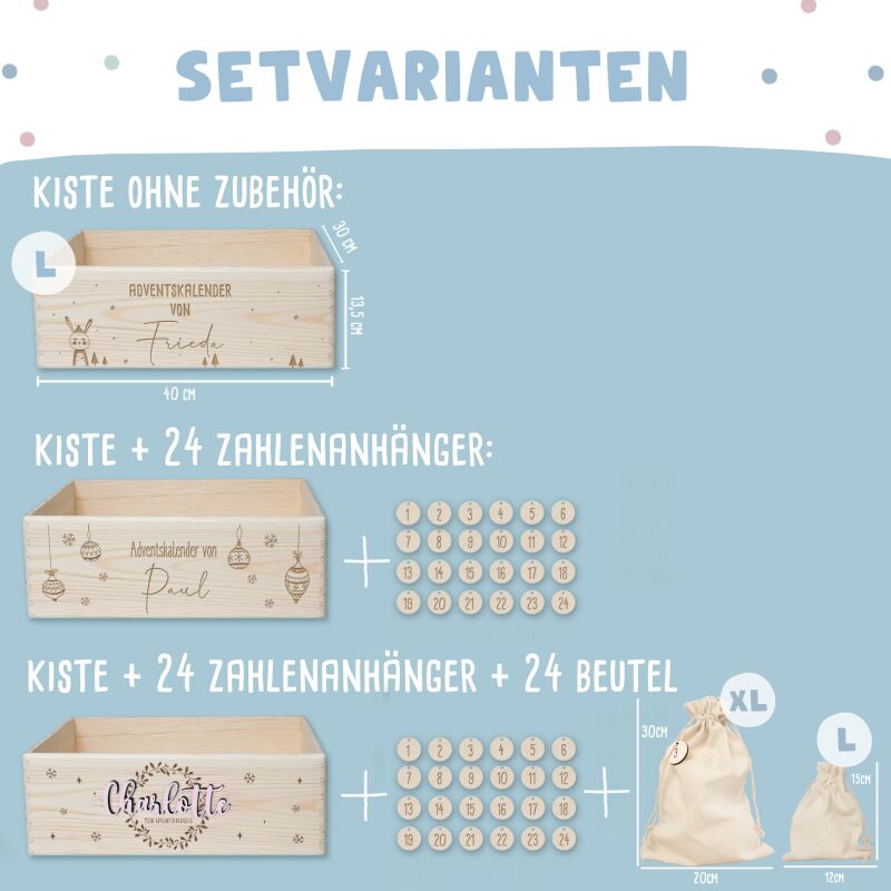 Adventskiste "Zweige mit 3D-Name", Adventskalender zum Befüllen