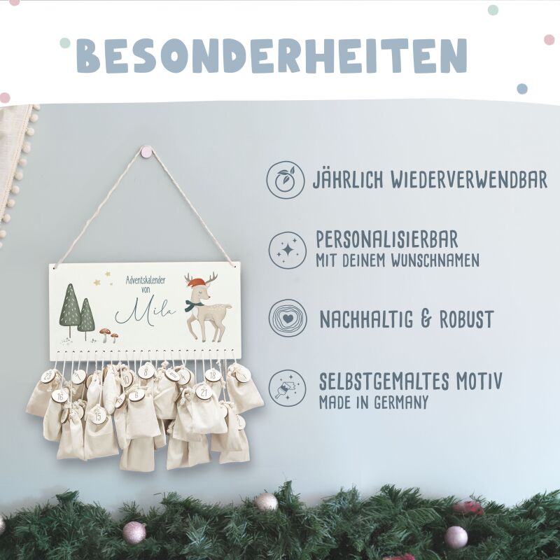 Aquarell Adventskalender "Reh" für Kinder