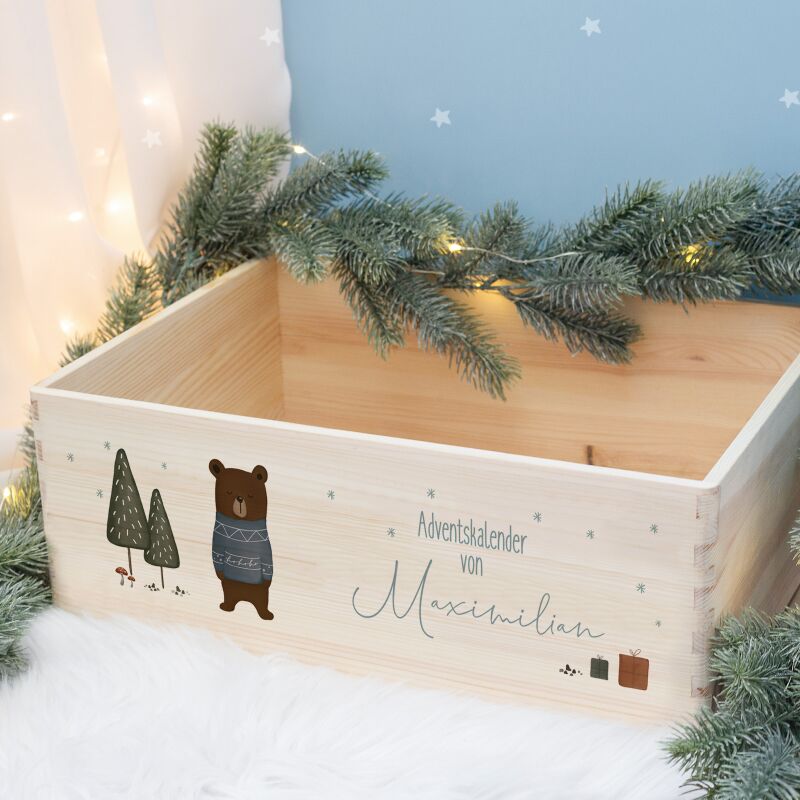 Aquarell-Adventskiste "Bär", Adventskalender zum Befüllen