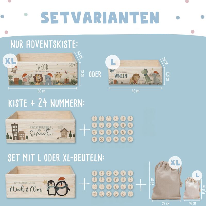 Aquarell-Adventskiste "Stadt", Adventskalender zum Befüllen