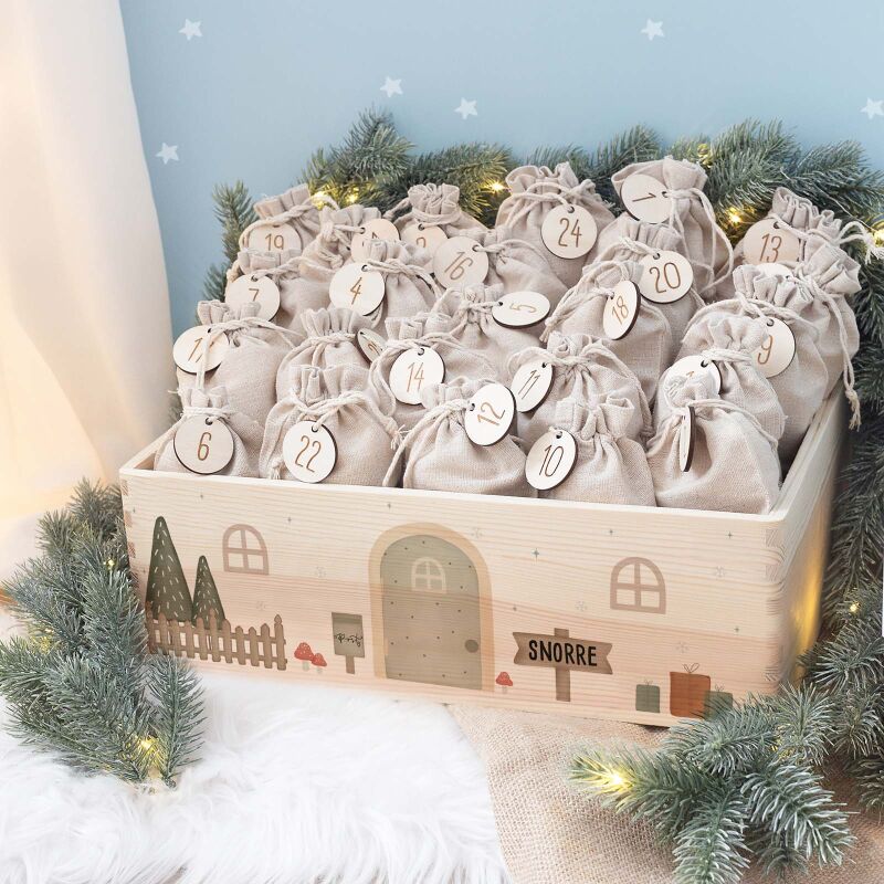 Aquarell-Adventskiste "Wichtel", Adventskalender zum Befüllen