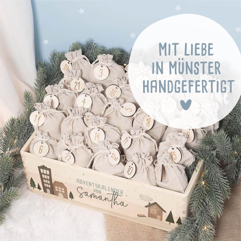 Aquarell-Adventskiste "Winterlandschaft", Adventskalender zum Befüllen