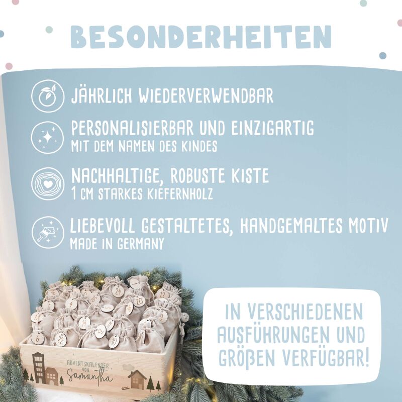 Aquarell-Adventskiste "Winterlandschaft", Adventskalender zum Befüllen