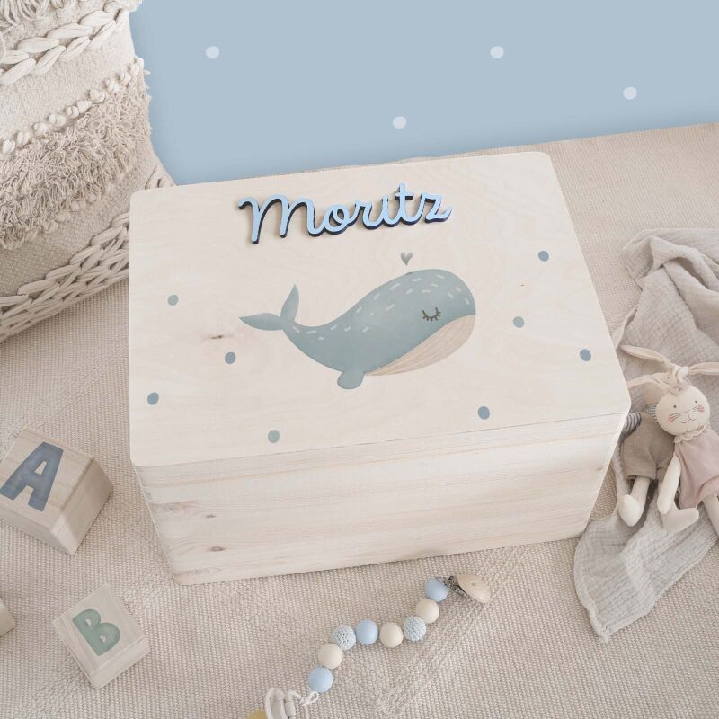 Erinnerungsbox 3D-Name "Wal" Aquarell