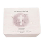 Erinnerungsbox Geschenk zur Kommunion "Kreuz Rosa" Aquarell