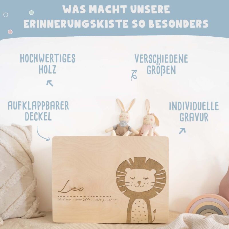 Erinnerungsbox „Löwe“ personalisiert Gravur