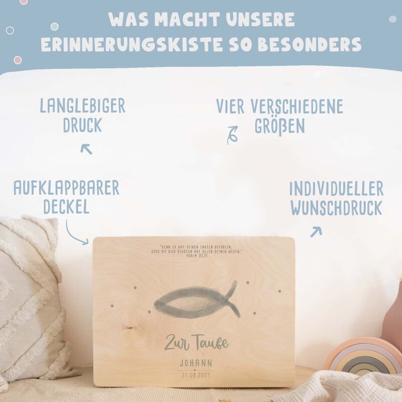 Erinnerungsbox Taufgeschenk "Christenfisch" Aquarell