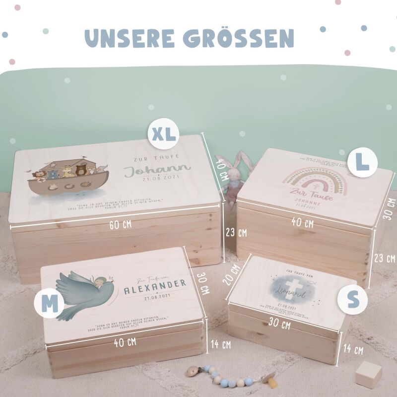 Erinnerungsbox Taufgeschenk "Regenbogen mit Taube" Aquarell