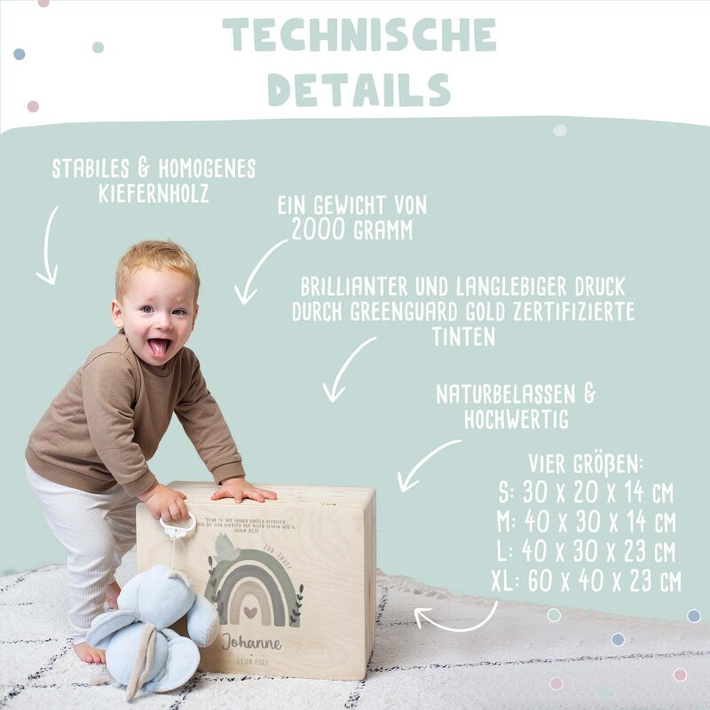 Erinnerungsbox Taufgeschenk "Regenbogen mit Taube" Aquarell