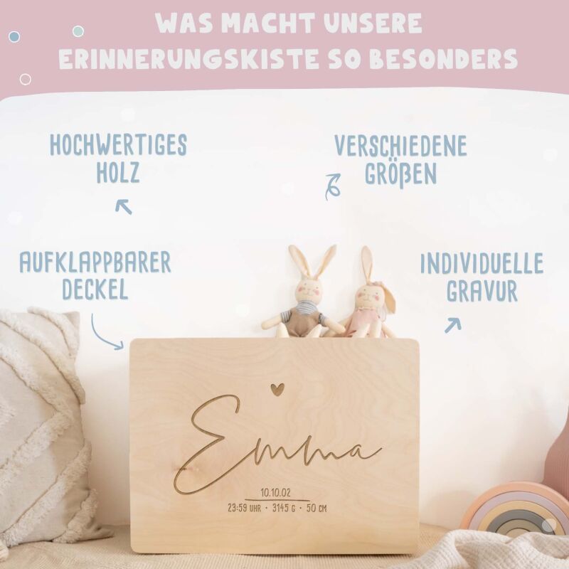 Erinnerungskiste „Clean“ personalisiert Gravur