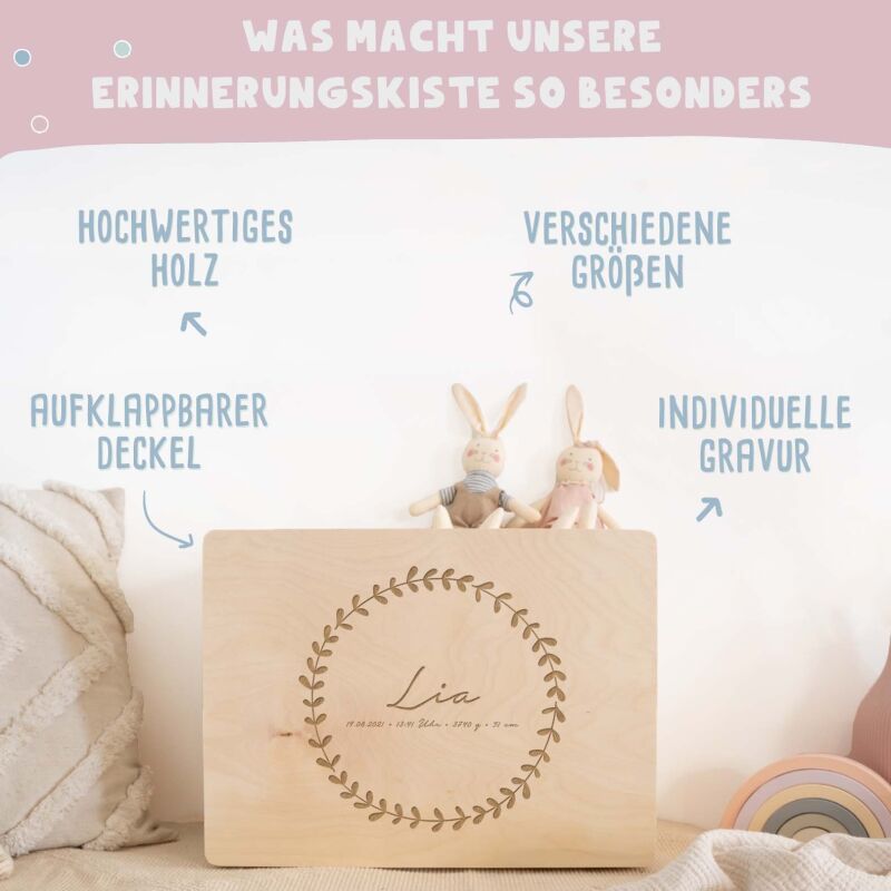 Erinnerungskiste „Herzkranz“ personalisiert Gravur