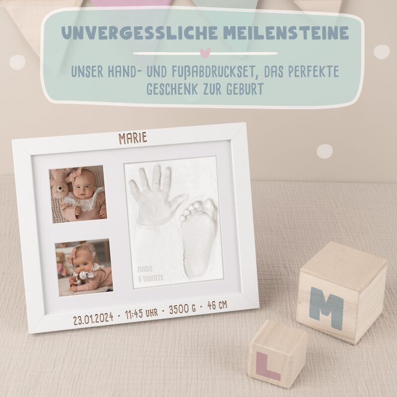 Fotorahmen Hand- & Fußabdruck Set Ton Druck