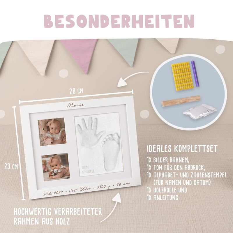 Fotorahmen Hand- & Fußabdruck Set Ton Druck