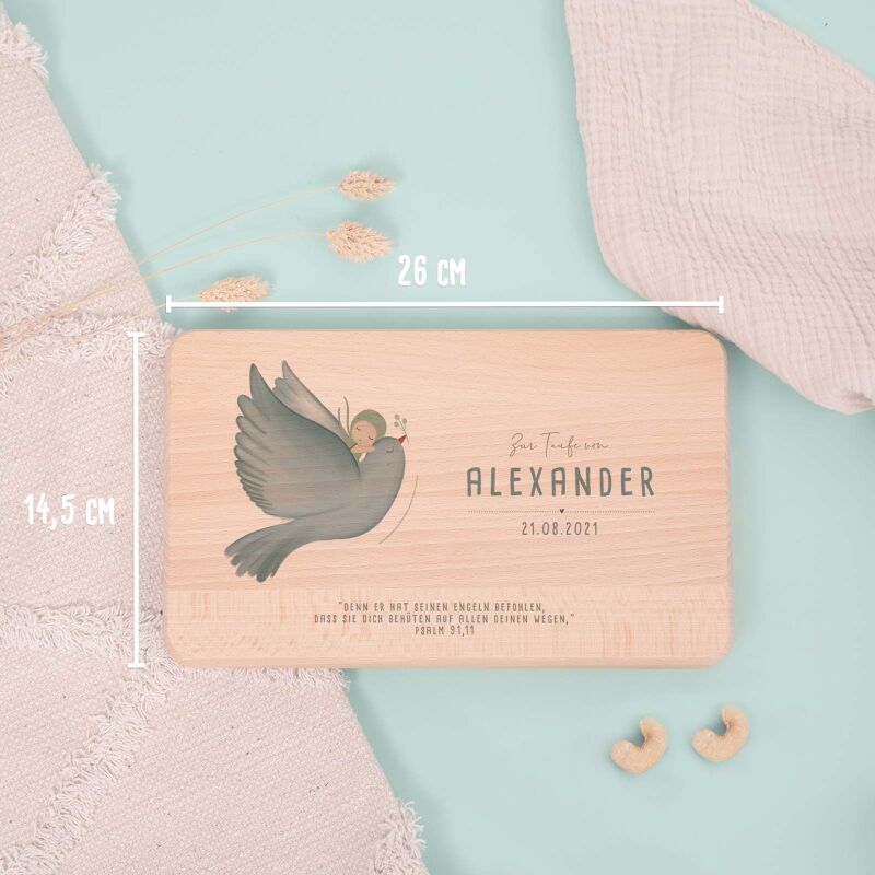Frühstücksbrettchen Aquarell Taufgeschenk "Taube"