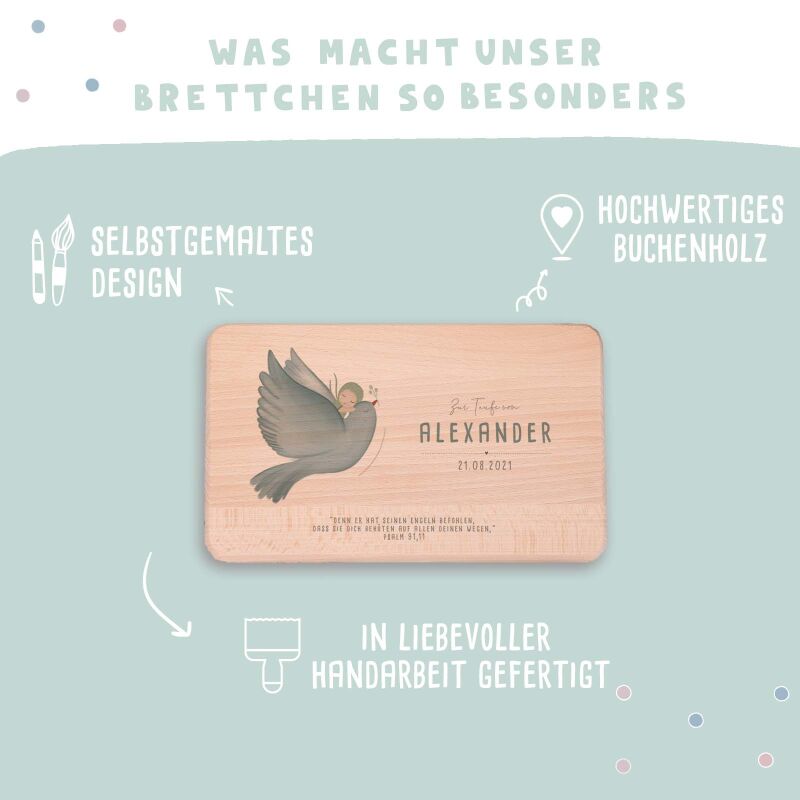 Frühstücksbrettchen Aquarell Taufgeschenk "Taube"