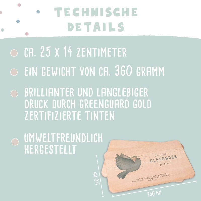 Frühstücksbrettchen Aquarell Taufgeschenk "Taube"