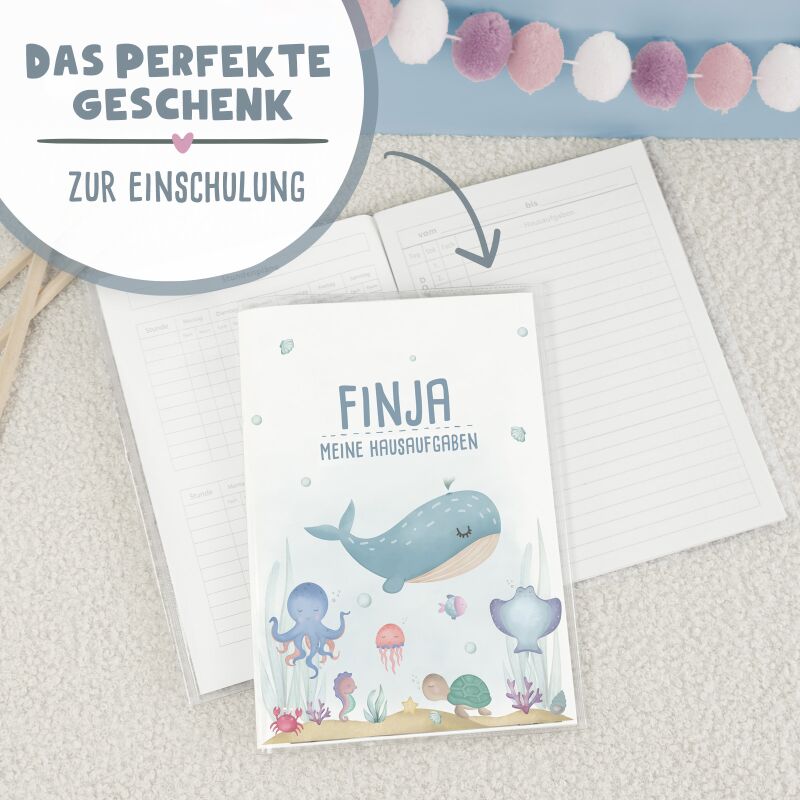Hausaufgabenheft-Hülle mit personalisiertem Einleger "Blumenkranz Bunt" DIN A5