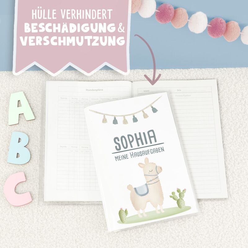Hausaufgabenheft-Hülle mit personalisiertem Einleger "Blumenkranz Bunt" DIN A5