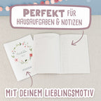 Hausaufgabenheft-Hülle mit personalisiertem Einleger "Blumenkranz Rot" DIN A5