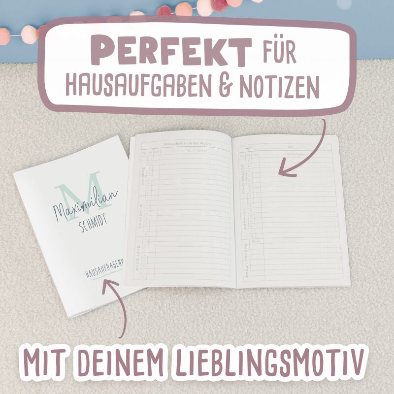 Hausaufgabenheft-Hülle mit personalisiertem Einleger "Buchstabe Dünn" DIN A5
