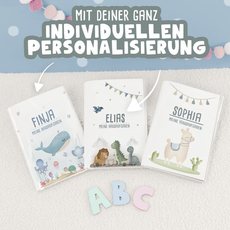 Hausaufgabenheft-Hülle mit personalisiertem Einleger "Löwe" DIN A5