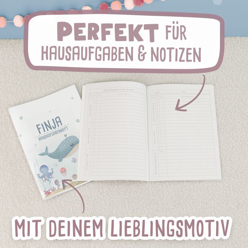 Hausaufgabenheft-Hülle mit personalisiertem Einleger "Unterwasserwelt" DIN A5