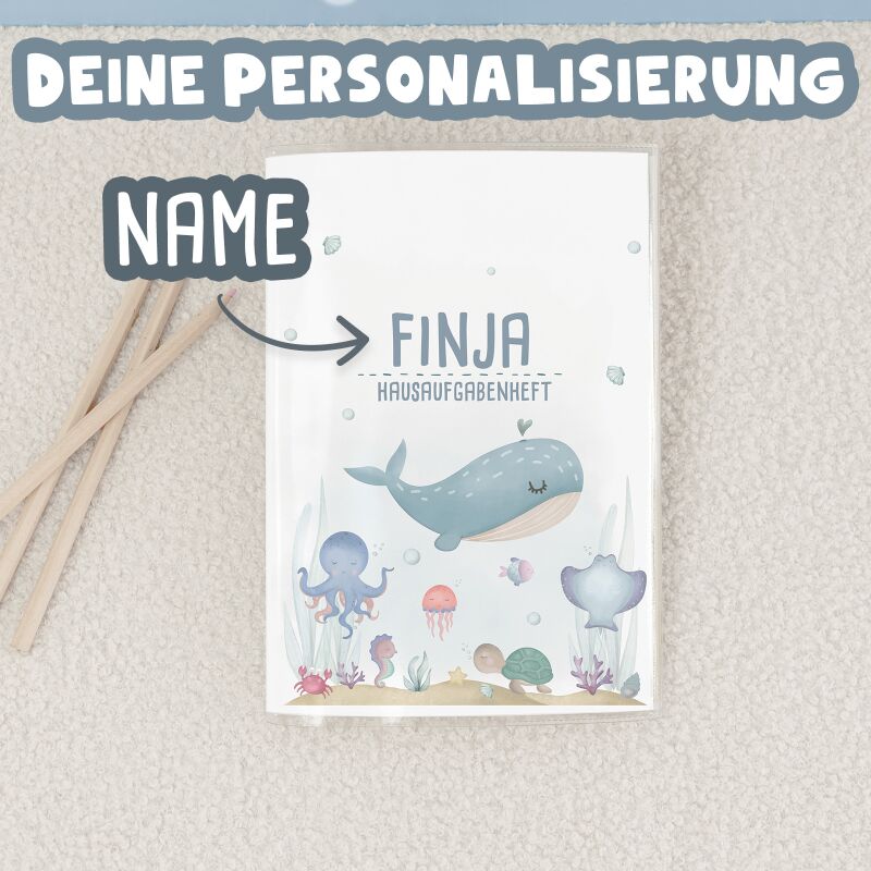 Hausaufgabenheft-Hülle mit personalisiertem Einleger "Unterwasserwelt" DIN A5