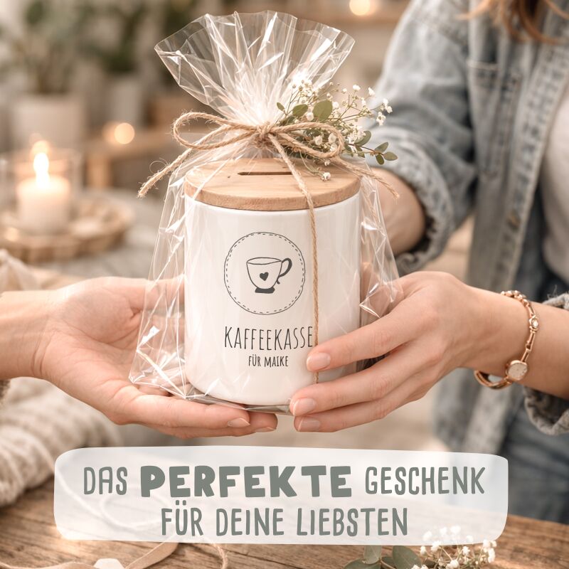 Keramik-Spardose mit Bambus-Deckel für Erwachsene "Kaffeekasse Kreis"