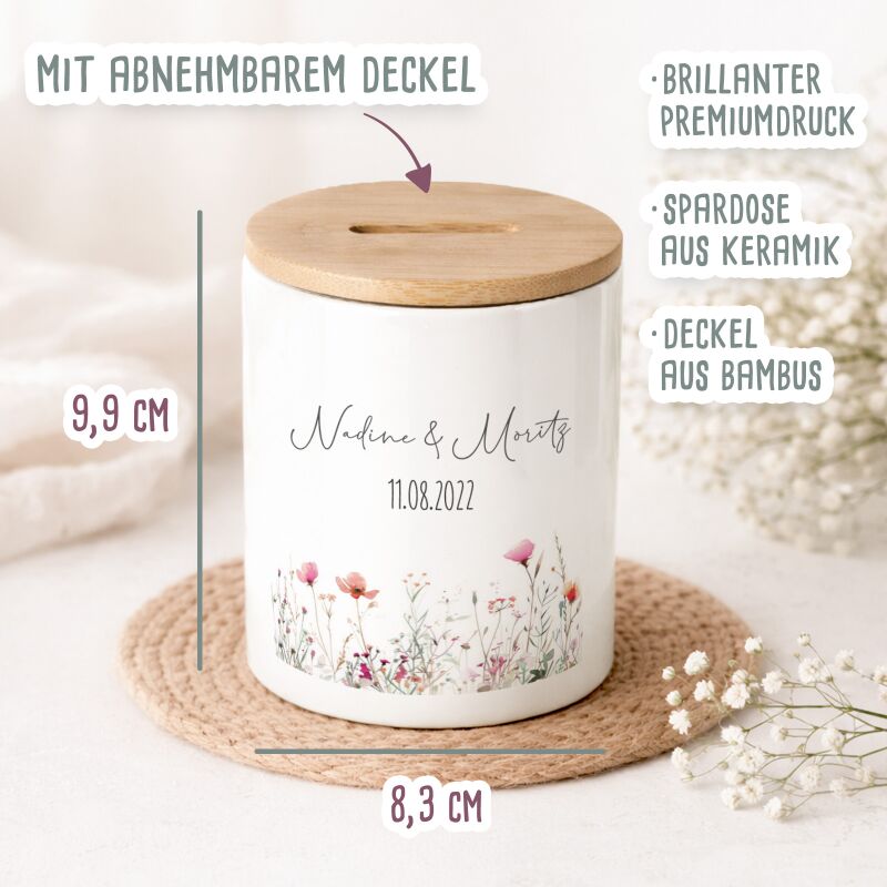 Keramik-Spardose mit Bambus-Deckel für Erwachsene "Träume"