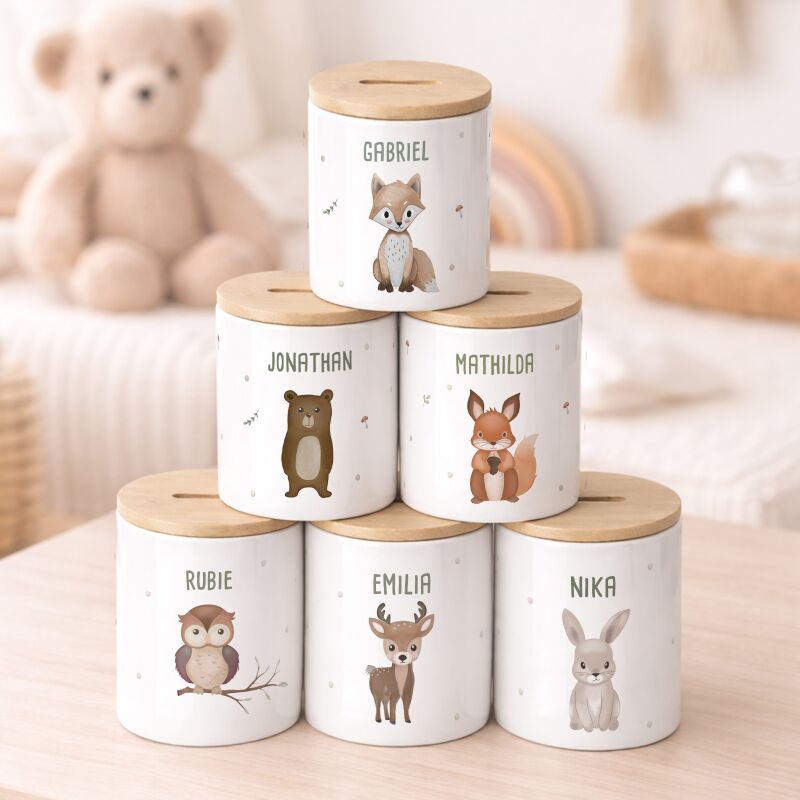 Keramik-Spardose mit Bambus-Deckel für Kinder "Elefant"