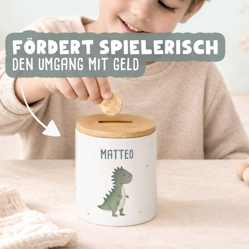 Keramik-Spardose mit Bambus-Deckel für Kinder "Löwe"
