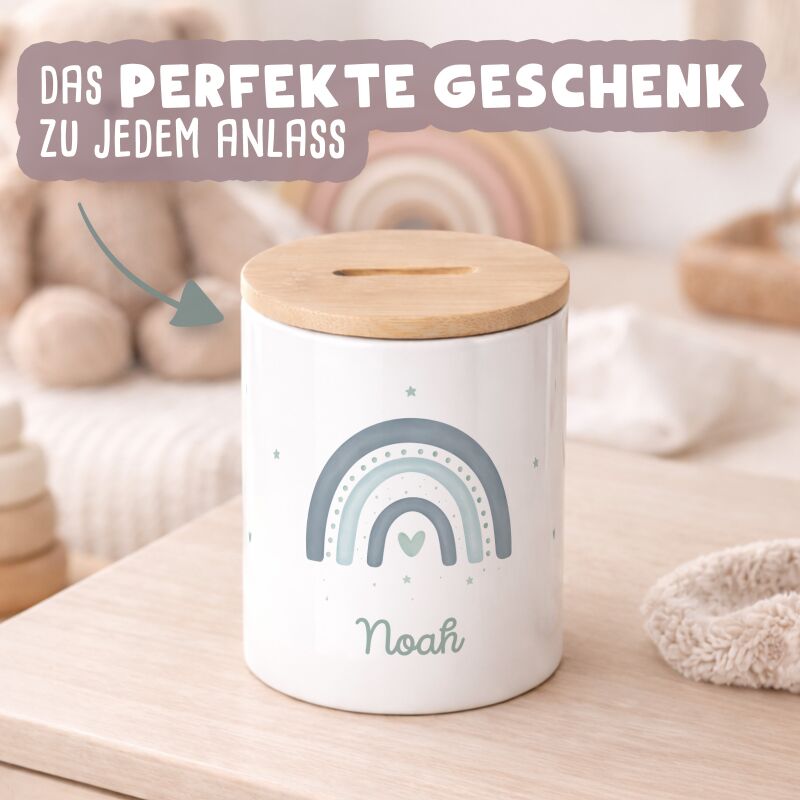 Keramik-Spardose mit Bambus-Deckel für Kinder "Schmetterling"