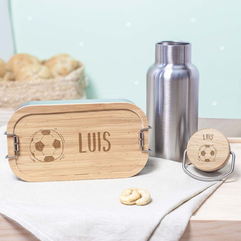 Lunchbox & Trinkflasche Bambusdeckel Set "Fußball"