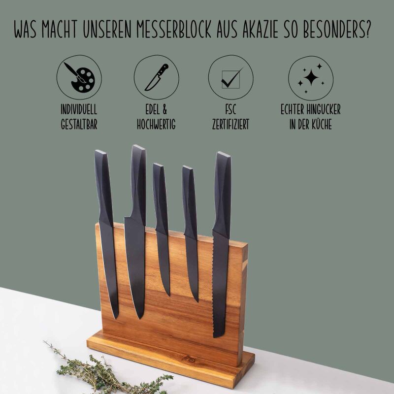 Messerblock Akazie magnetisch für bis zu 7 Messer