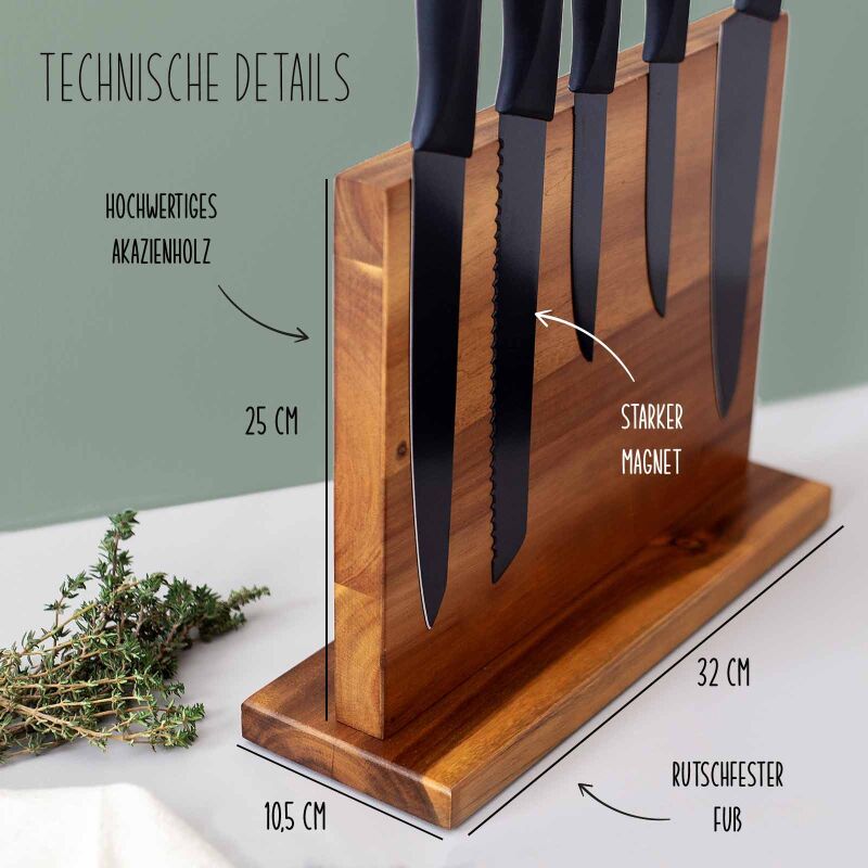 Messerblock Akazie magnetisch für bis zu 7 Messer