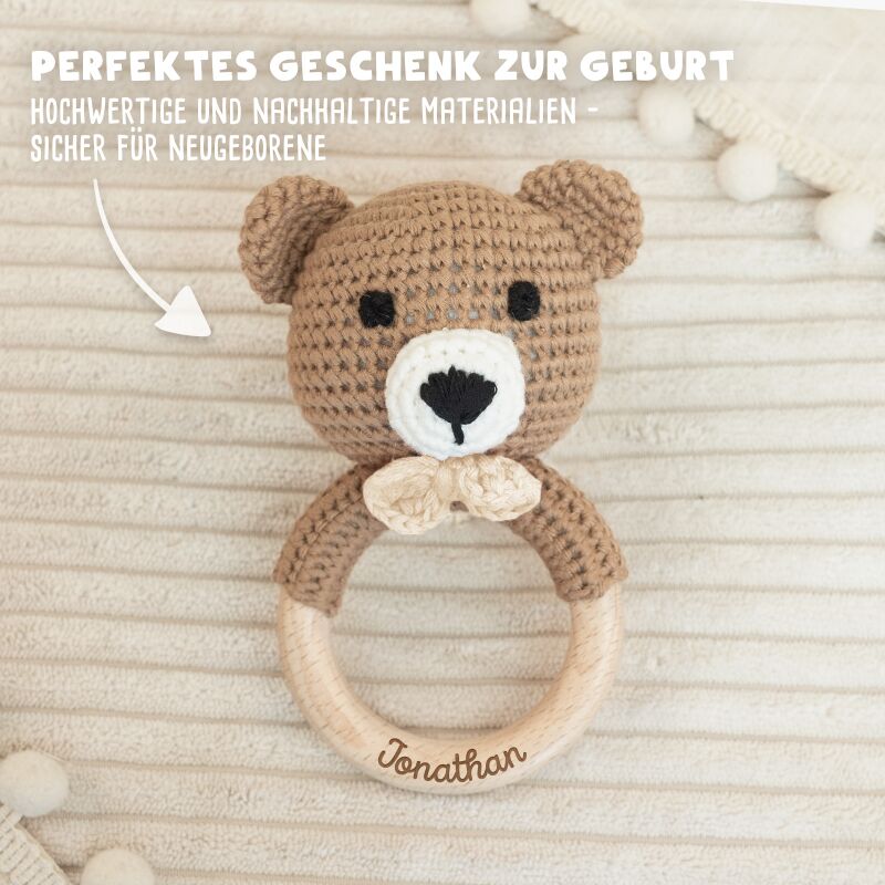 Personalisierte Babyrassel "Bär"