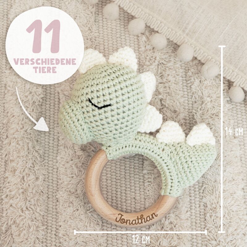 Personalisierte Babyrassel "Dino"