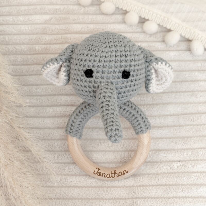 Personalisierte Babyrassel "Elefant"