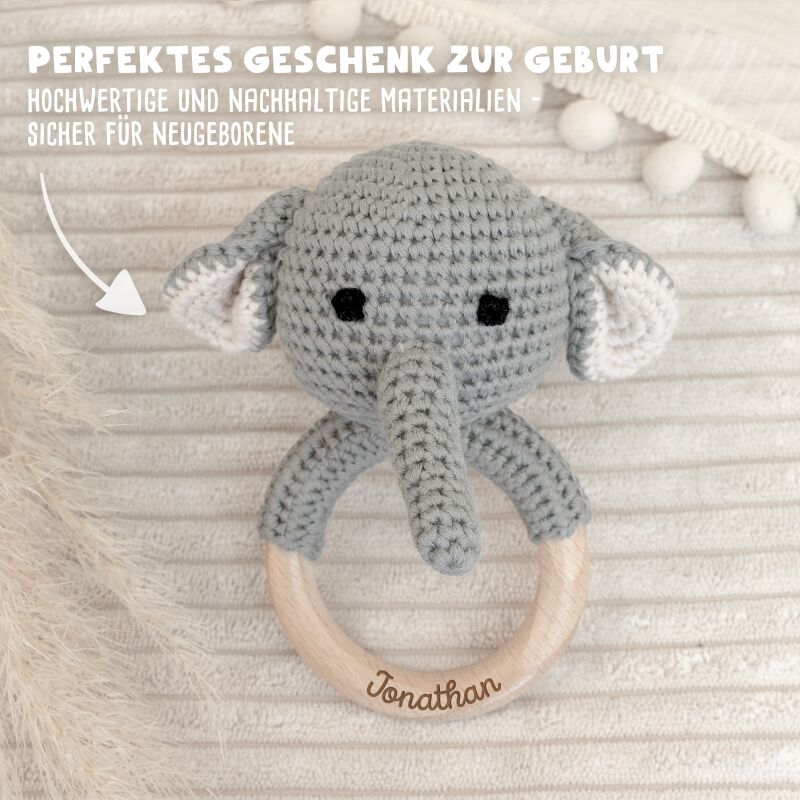 Personalisierte Babyrassel "Elefant"