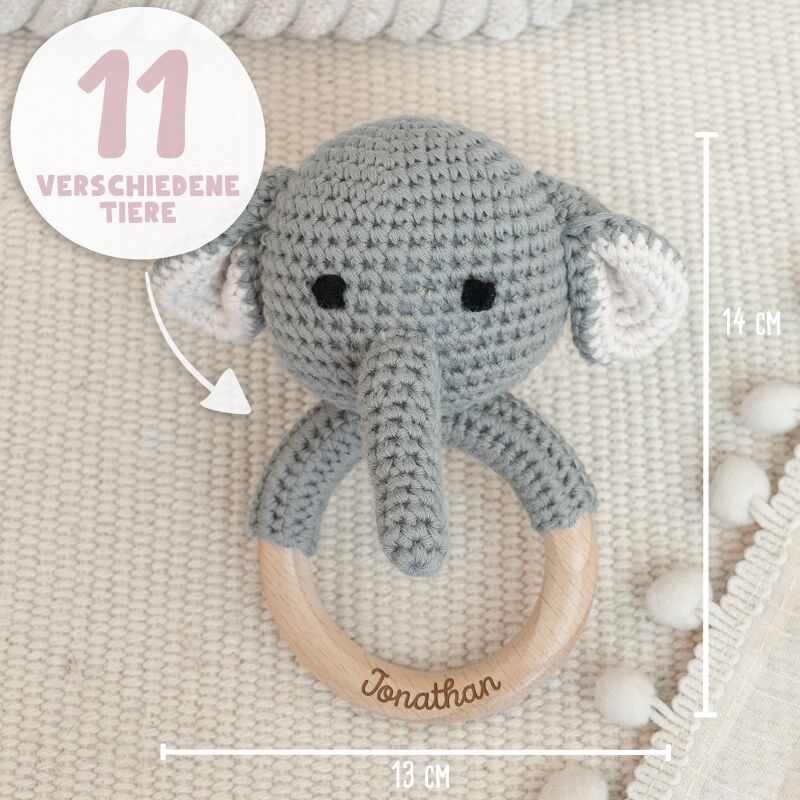 Personalisierte Babyrassel "Elefant"