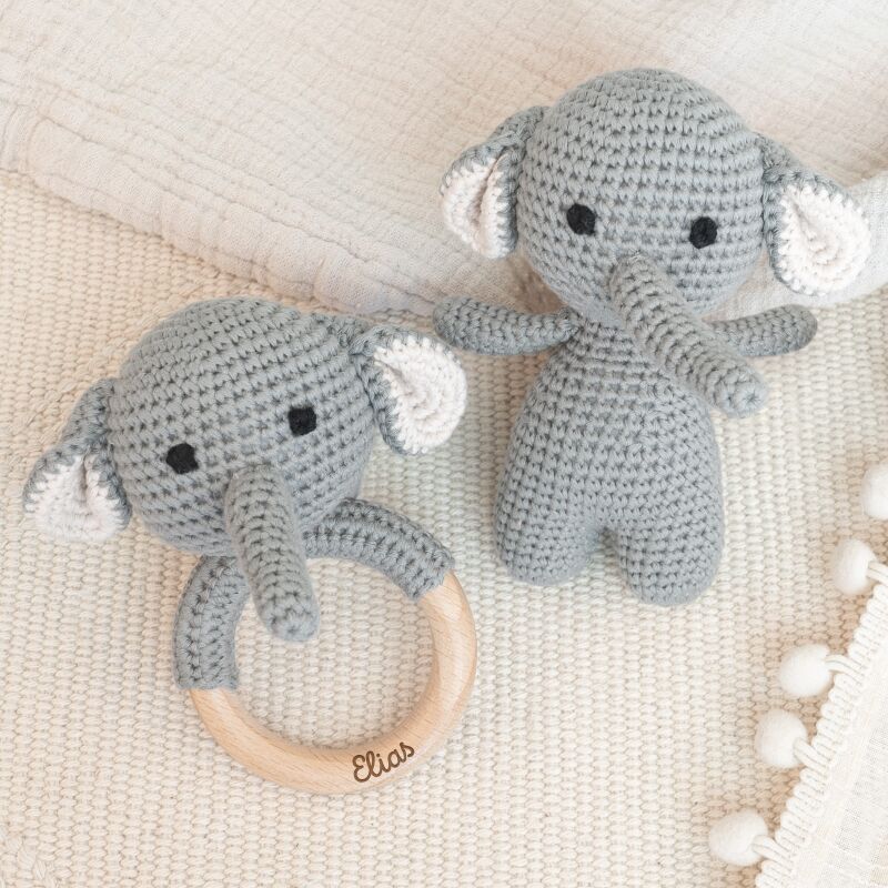Personalisierte Babyrassel "Elefant"