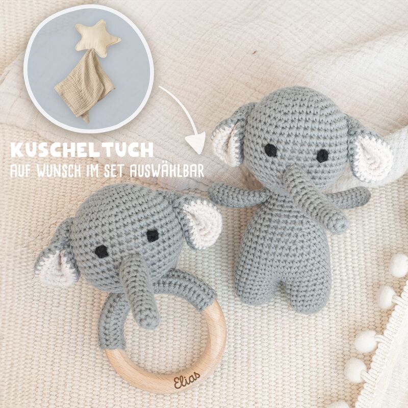 Personalisierte Babyrassel "Elefant"