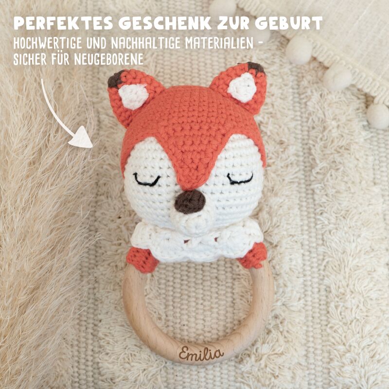 Personalisierte Babyrassel "Fuchs"