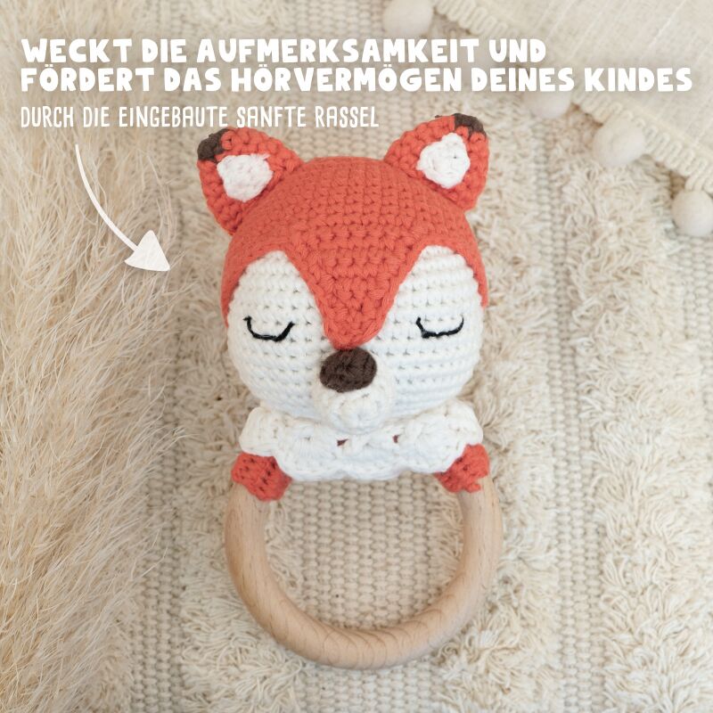 Personalisierte Babyrassel "Fuchs"