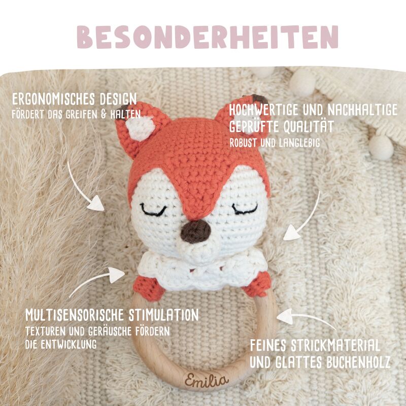 Personalisierte Babyrassel "Fuchs"
