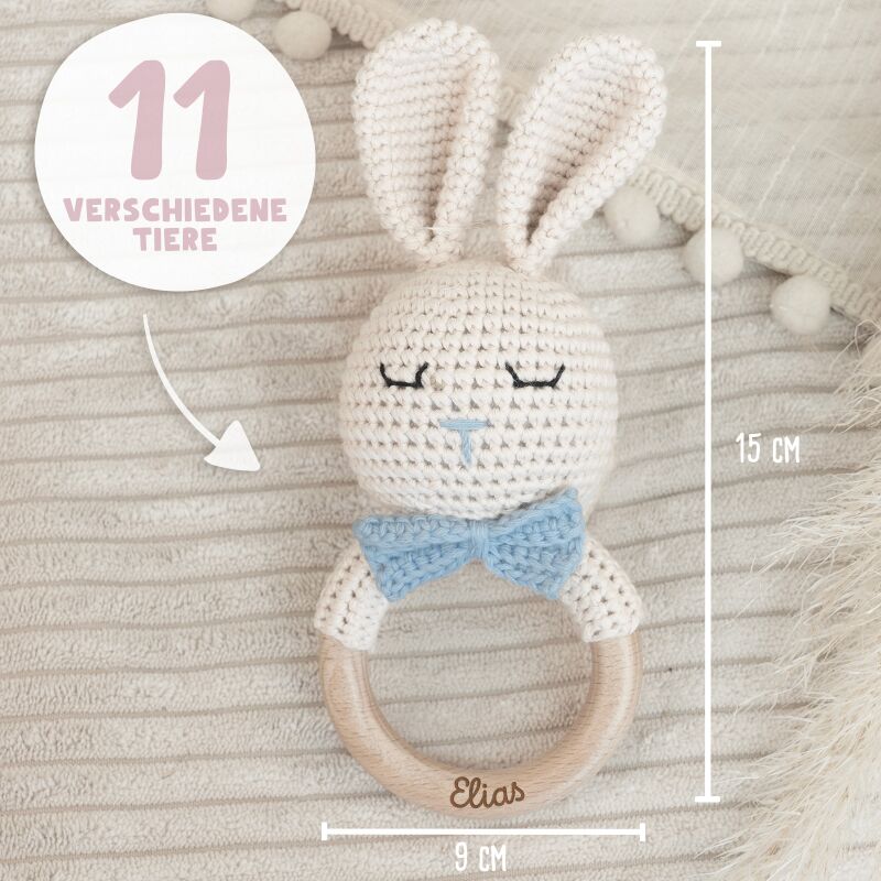 Personalisierte Babyrassel "Hasenjunge"
