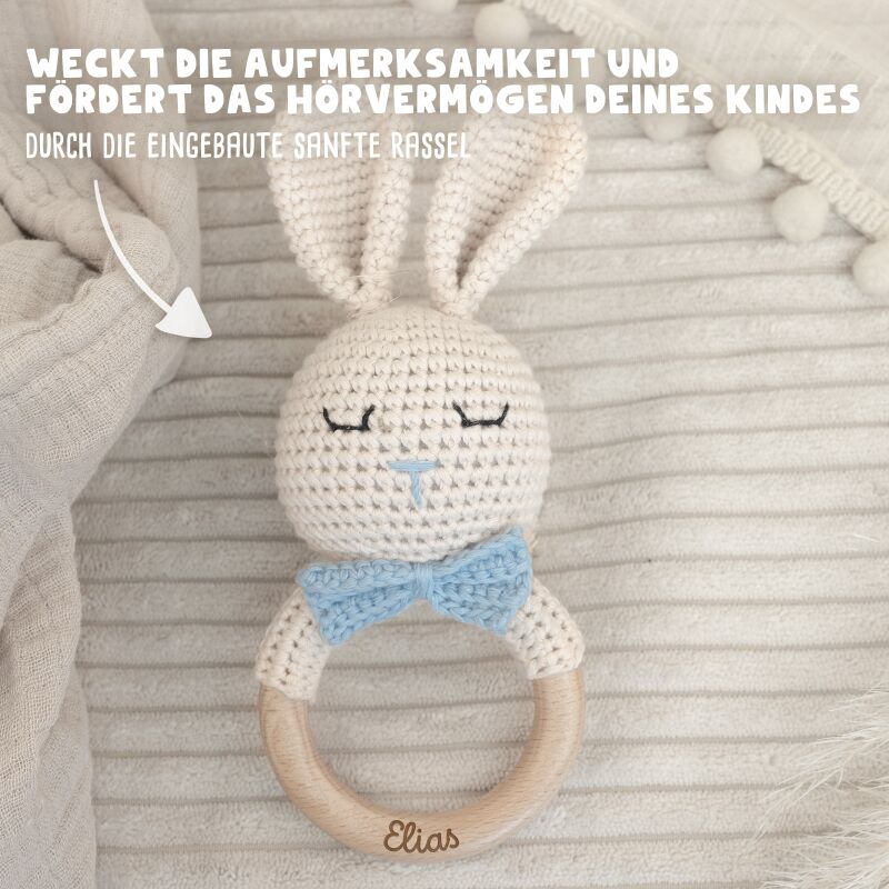 Personalisierte Babyrassel "Hasenjunge"